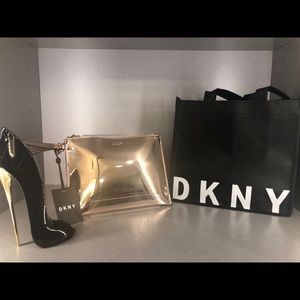 NWT, DKNY ROSE GOLD METALLIC CLUTCH